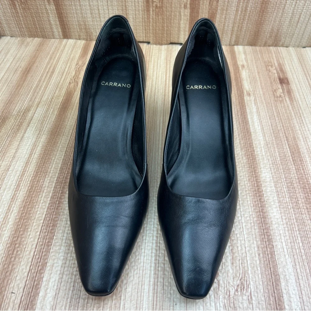 Carrano Pumps Womens 8 Black Leather Block Heels Square Toe Shoes